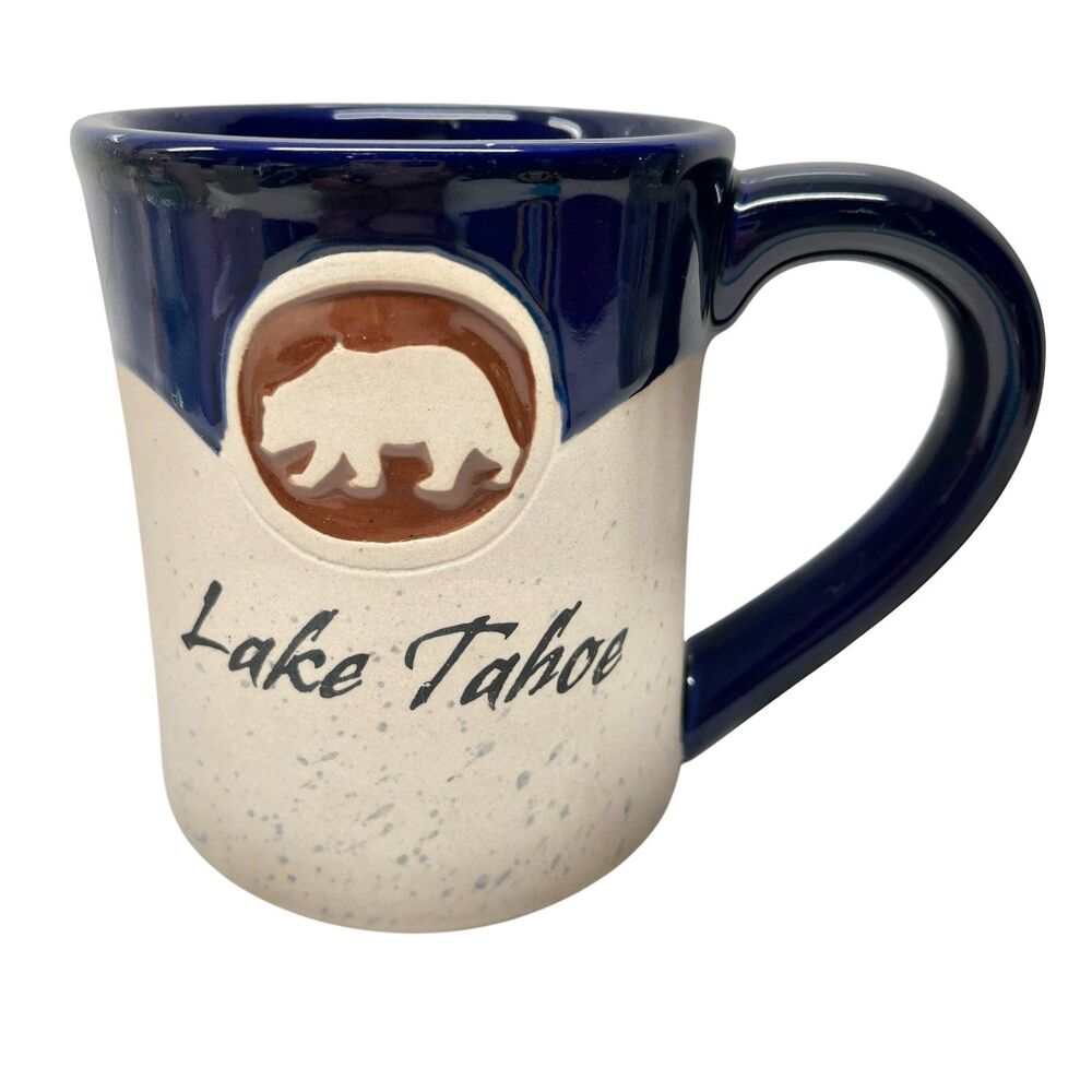 Vintage Lake Tahoe Glazed Clay Souvenir Coffee Mug Cup California Black Bear